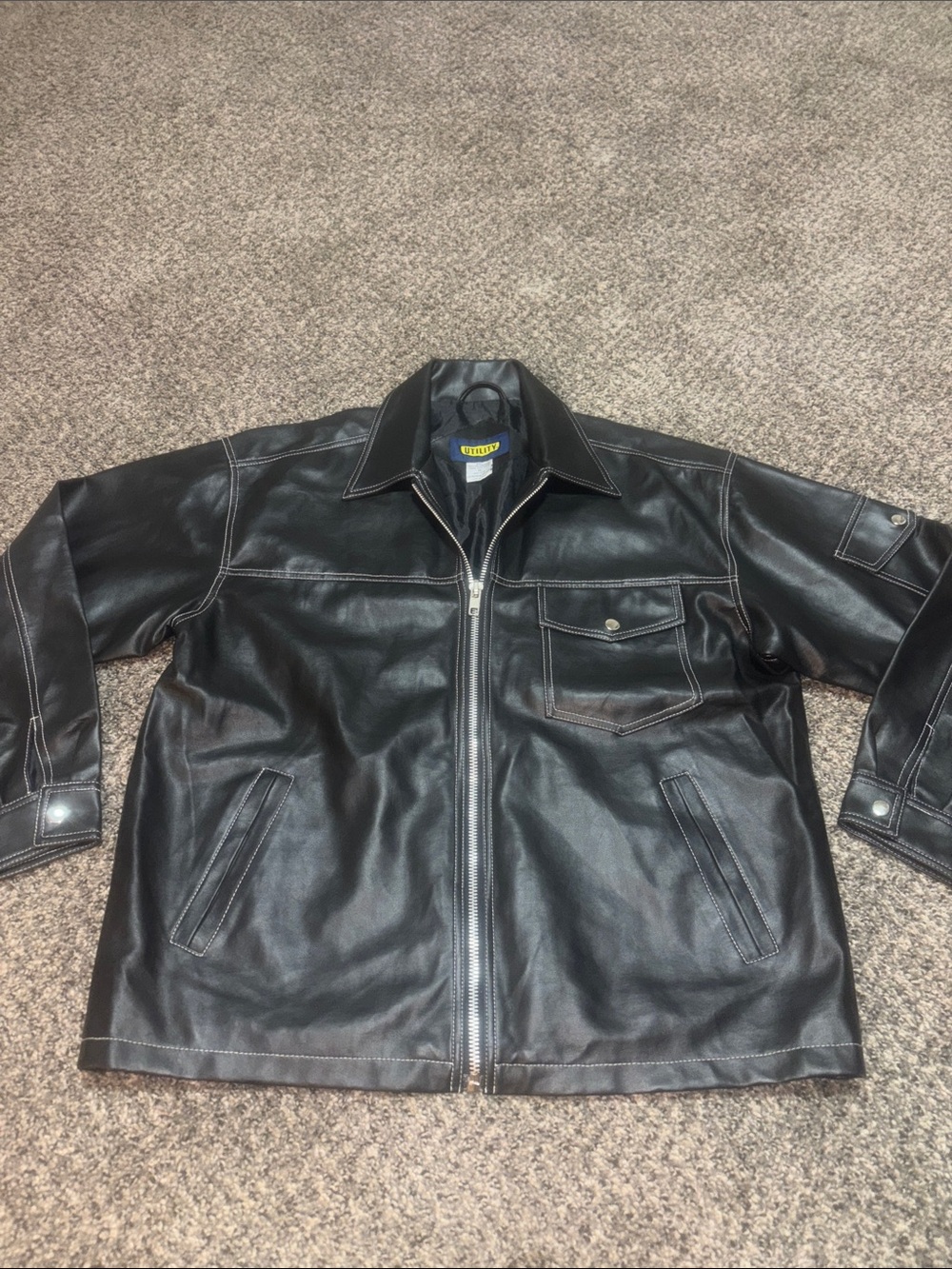 Men's Black Leather Zip Bomber Jacket